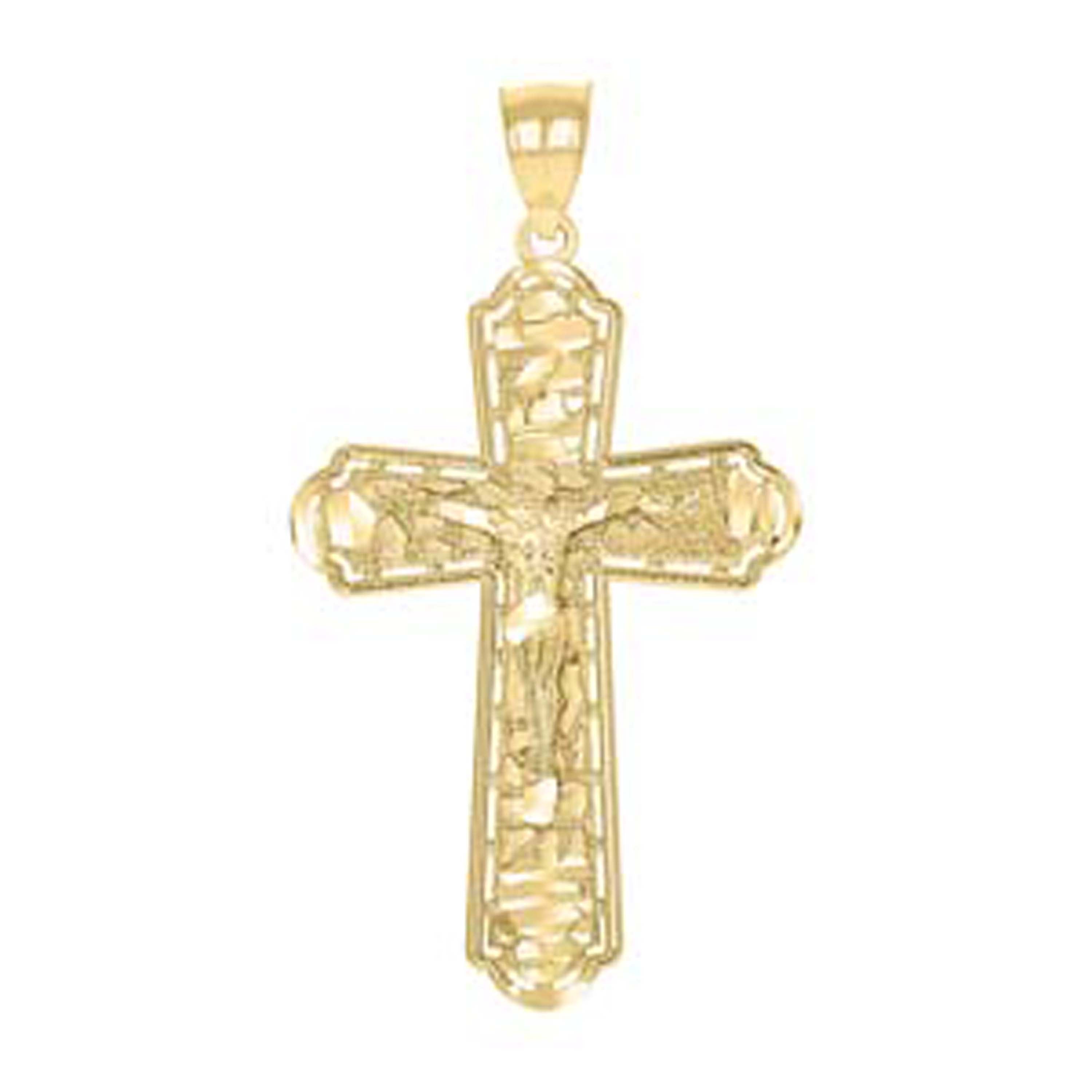 10kt Yellow Gold Unisex Nugget Cross Crucifix Religious Charm Pendant