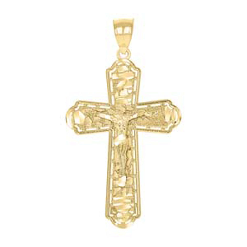 10kt Yellow Gold Unisex Nugget Cross Crucifix Religious Charm Pendant