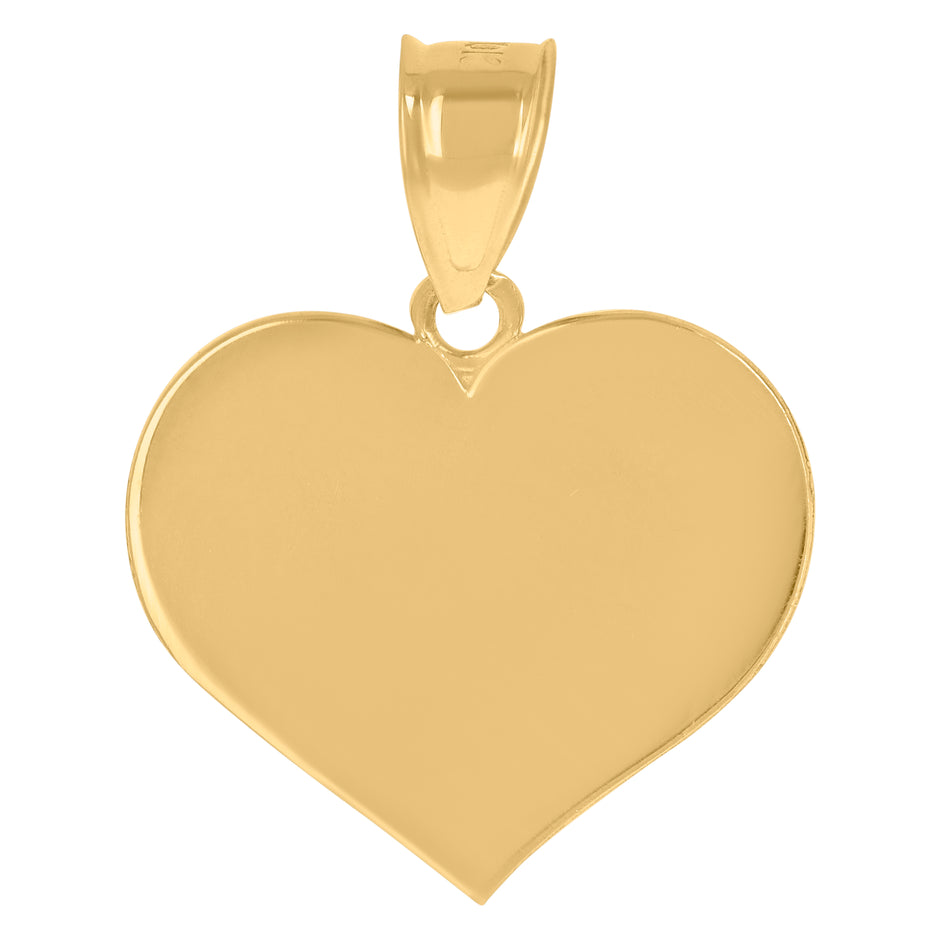 10kt Yellow Gold Unisex Engraveable Flat Heart Charm Pendant