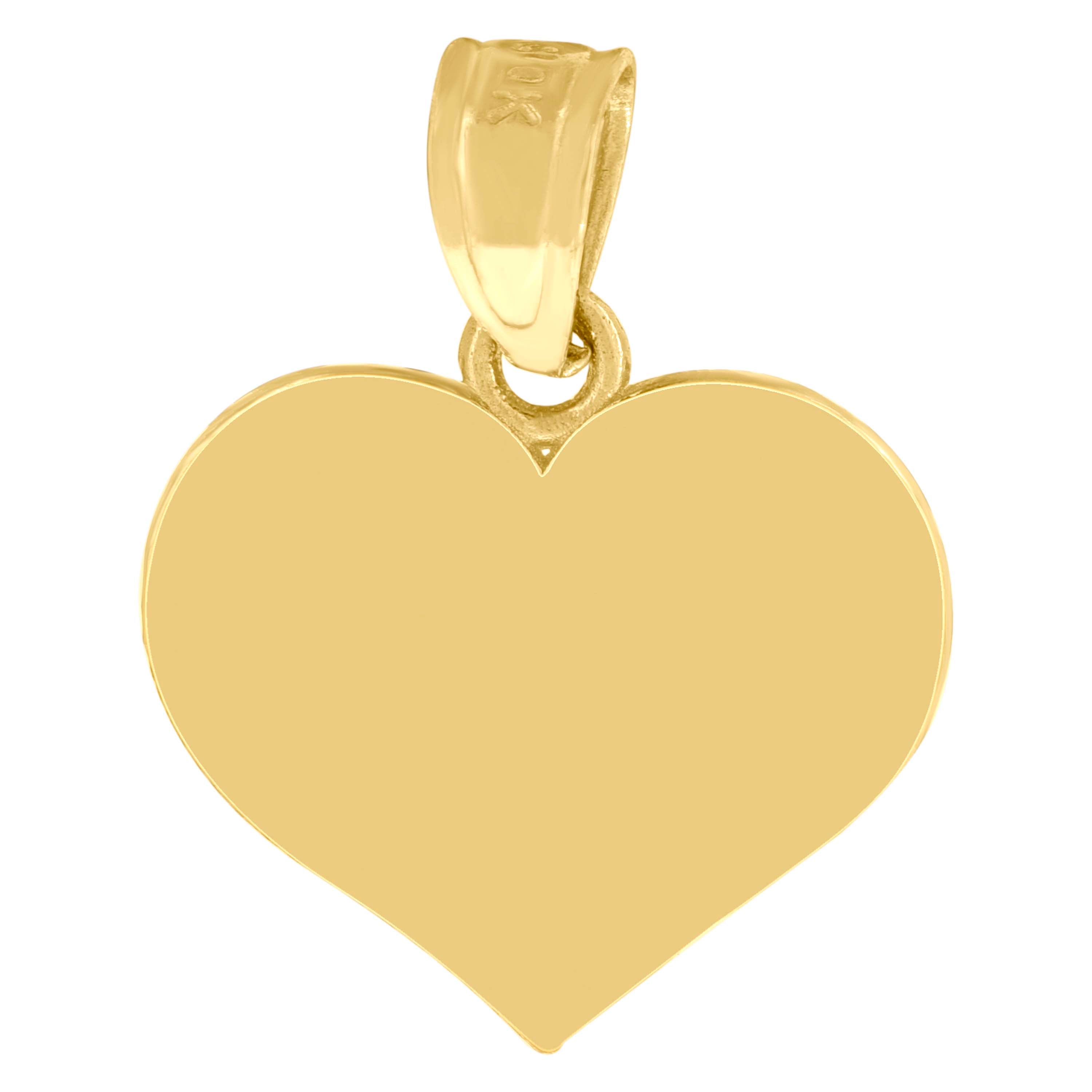10kt Yellow Gold Unisex Engraveable Flat Heart Charm Pendant