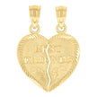 10kt Yellow Gold Diamond-Cut Unisex Best Friends Broken Heart Charm Pendant