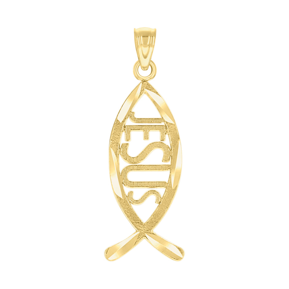 10kt Yellow Gold Diamond-Cut Unisex Jesus Christian Religious Charm Pendant