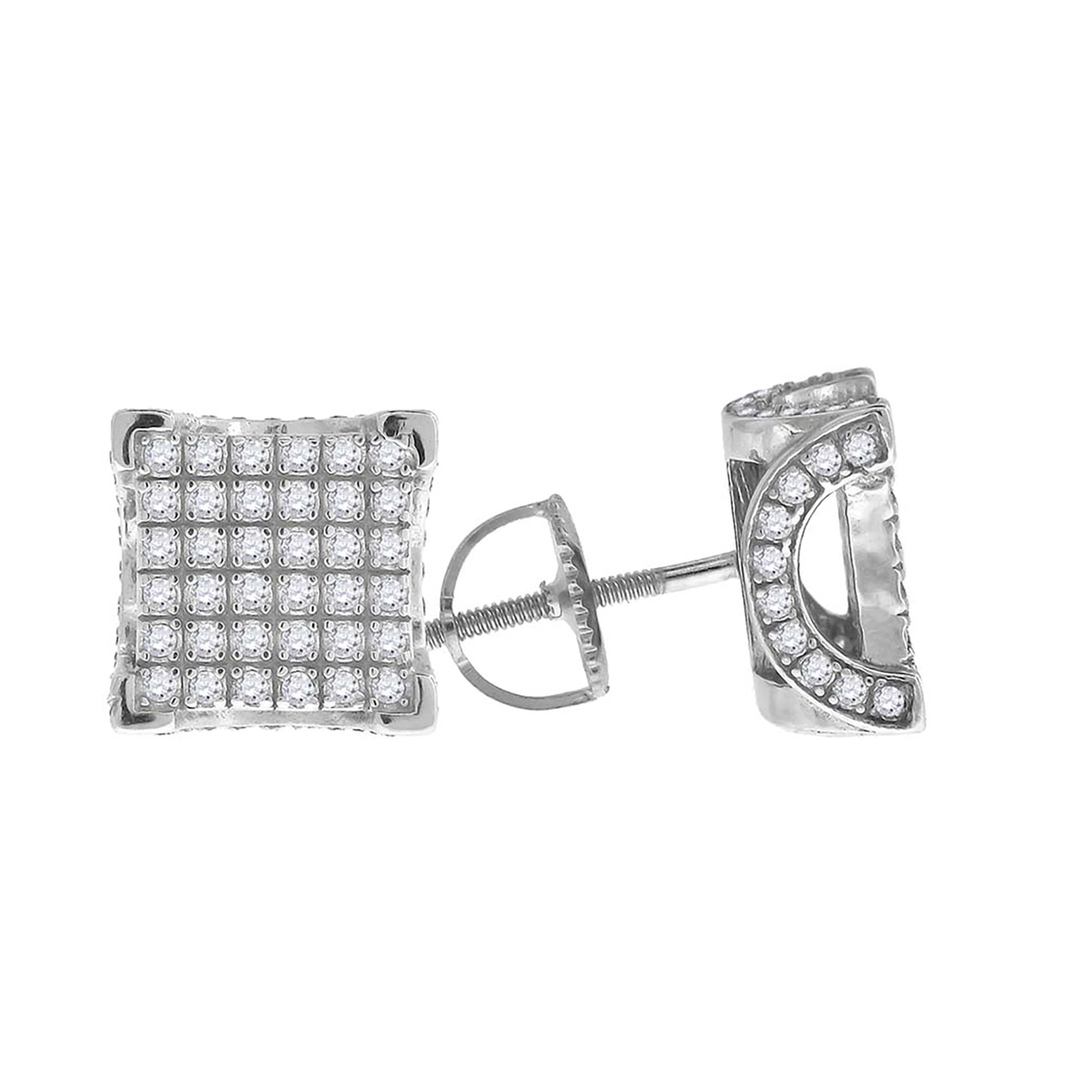 925 Sterling Silver Unisex Cubic Zirconia Square Stud Earrings