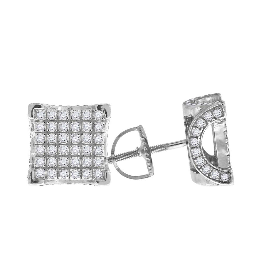 925 Sterling Silver Unisex Cubic Zirconia Square Stud Earrings