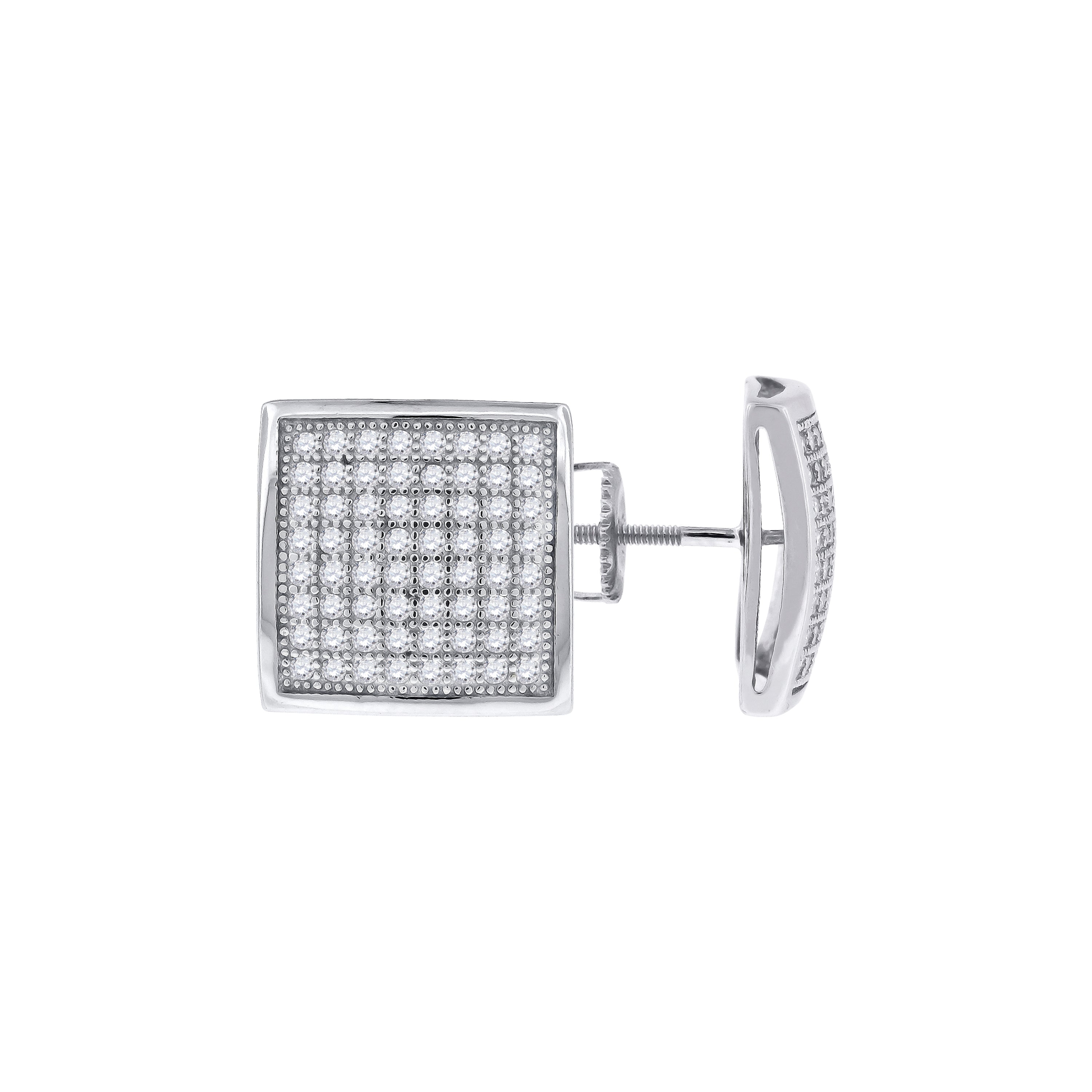 925 Sterling Silver Unisex Cubic Zirconia Square Stud Earrings