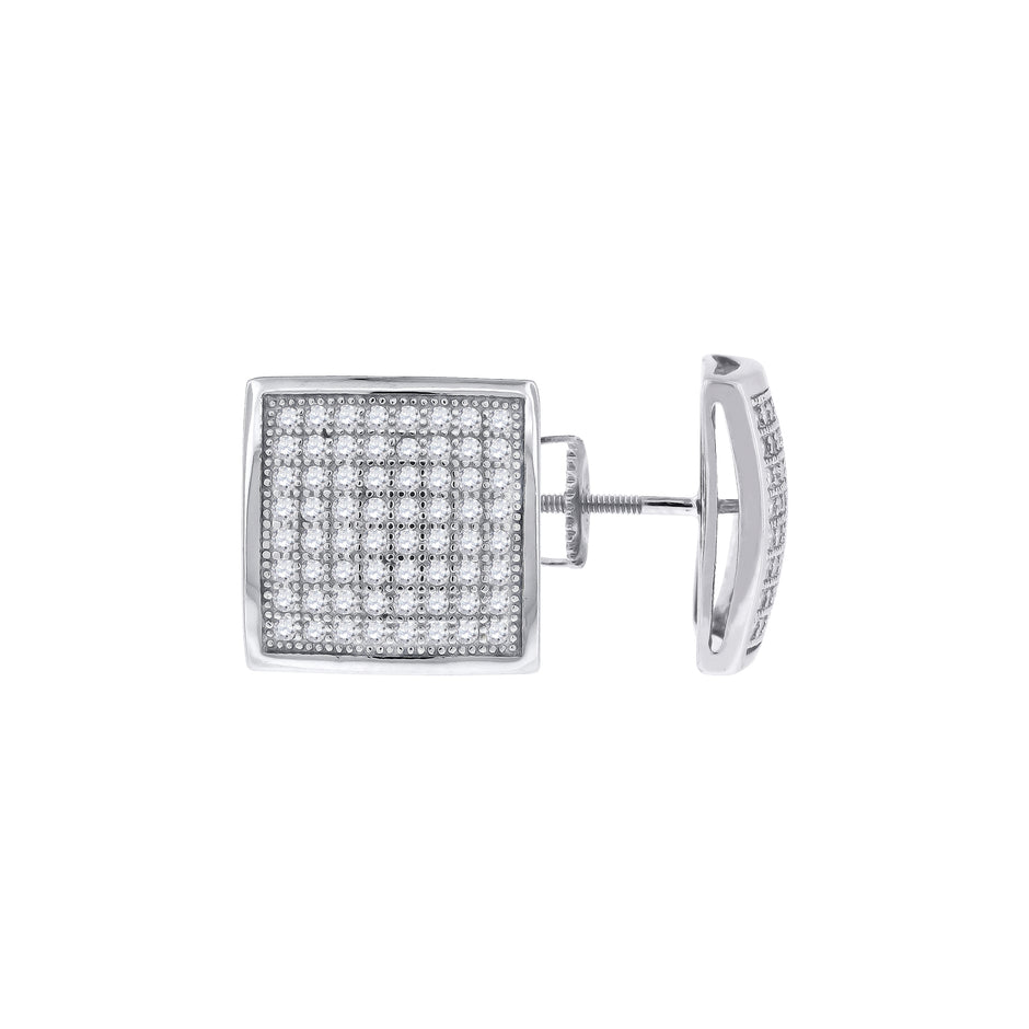 925 Sterling Silver Unisex Cubic Zirconia Square Stud Earrings