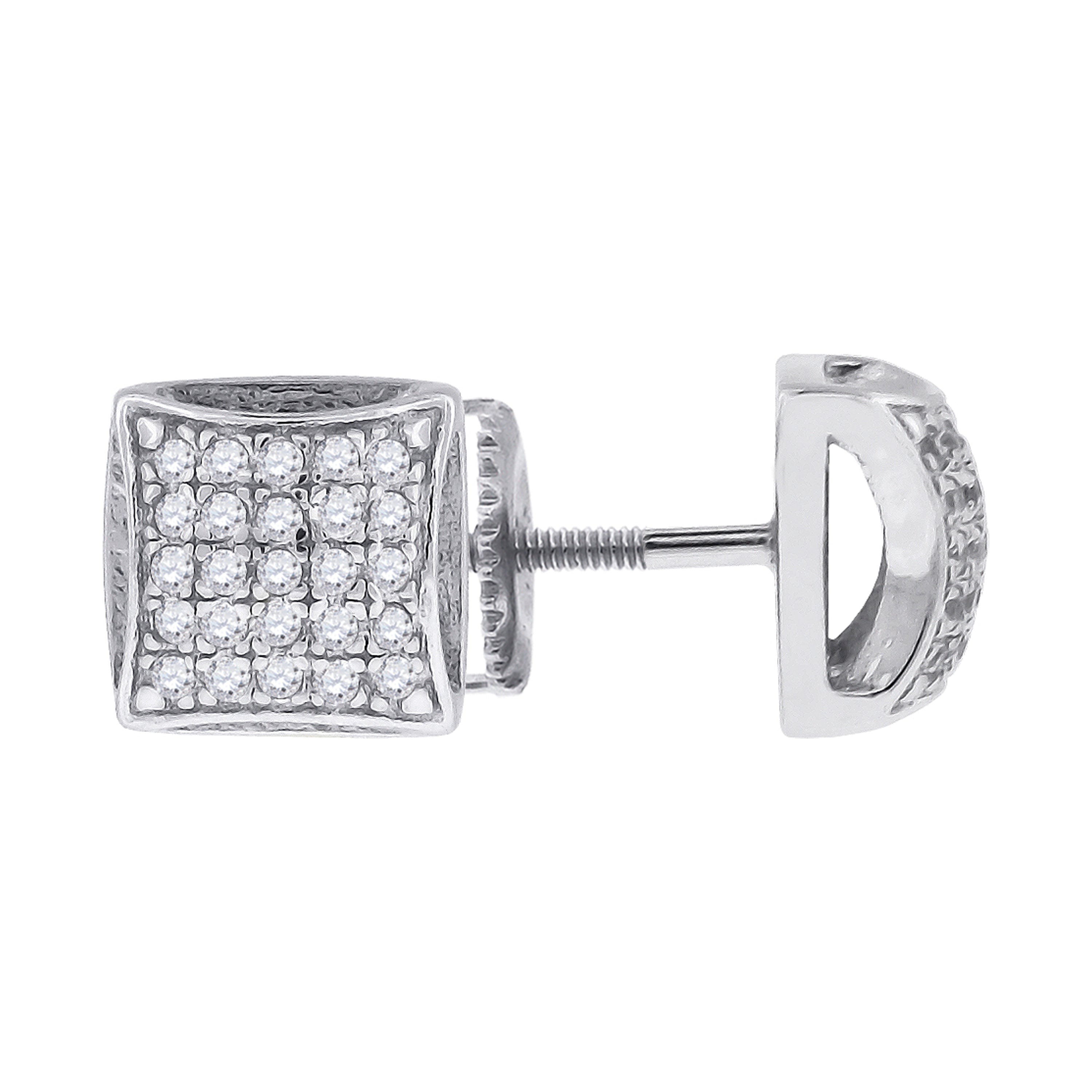 925 Sterling Silver Womens Cubic Zirconia Square Stud Earrings