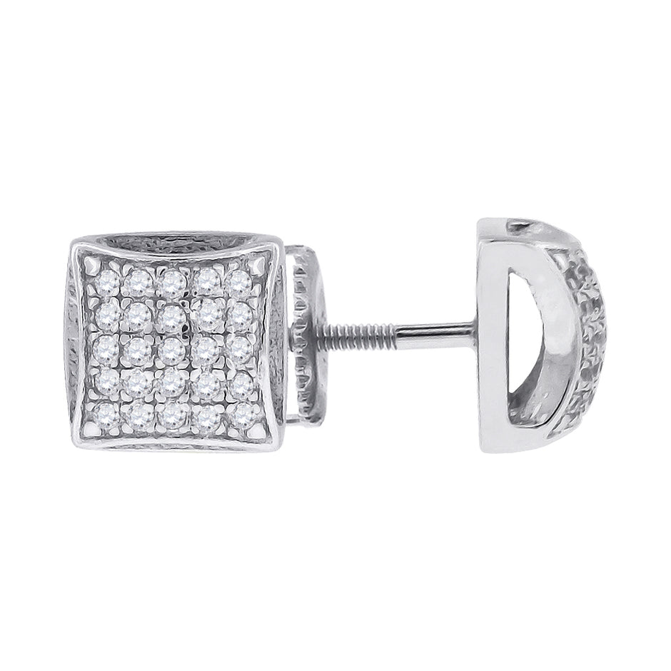 925 Sterling Silver Womens Cubic Zirconia Square Stud Earrings