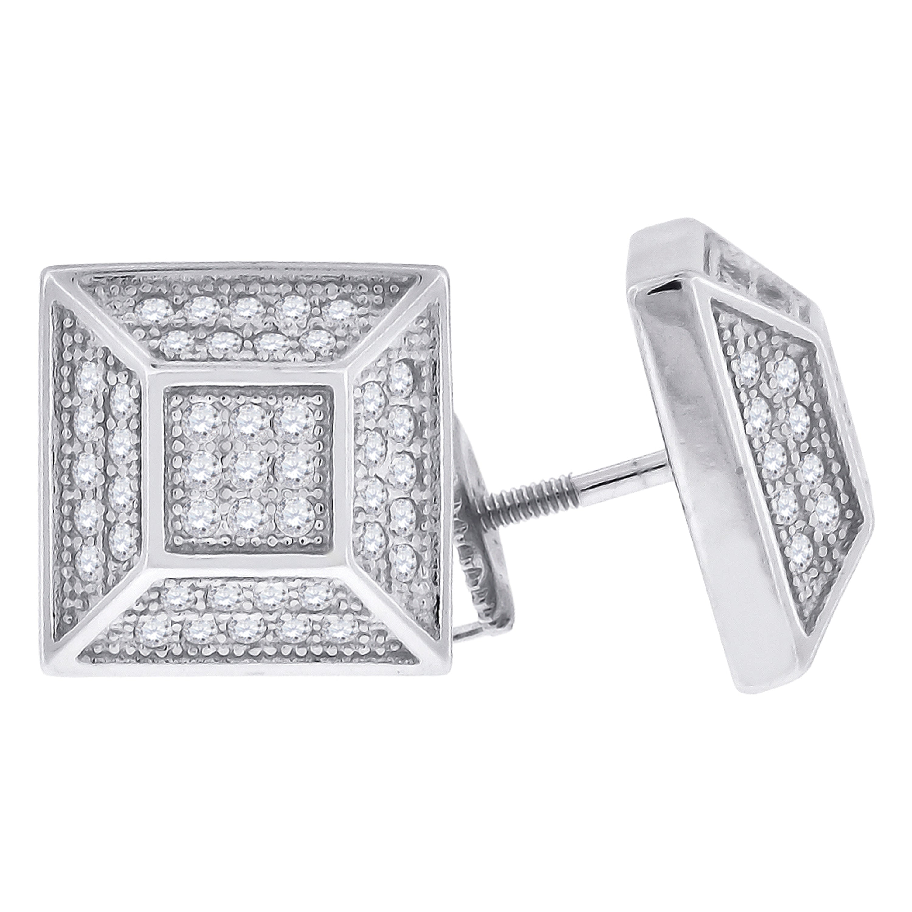 925 Sterling Silver Unisex Cubic Zirconia Pyramid Stud Earrings