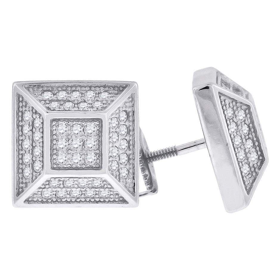 925 Sterling Silver Unisex Cubic Zirconia Pyramid Stud Earrings
