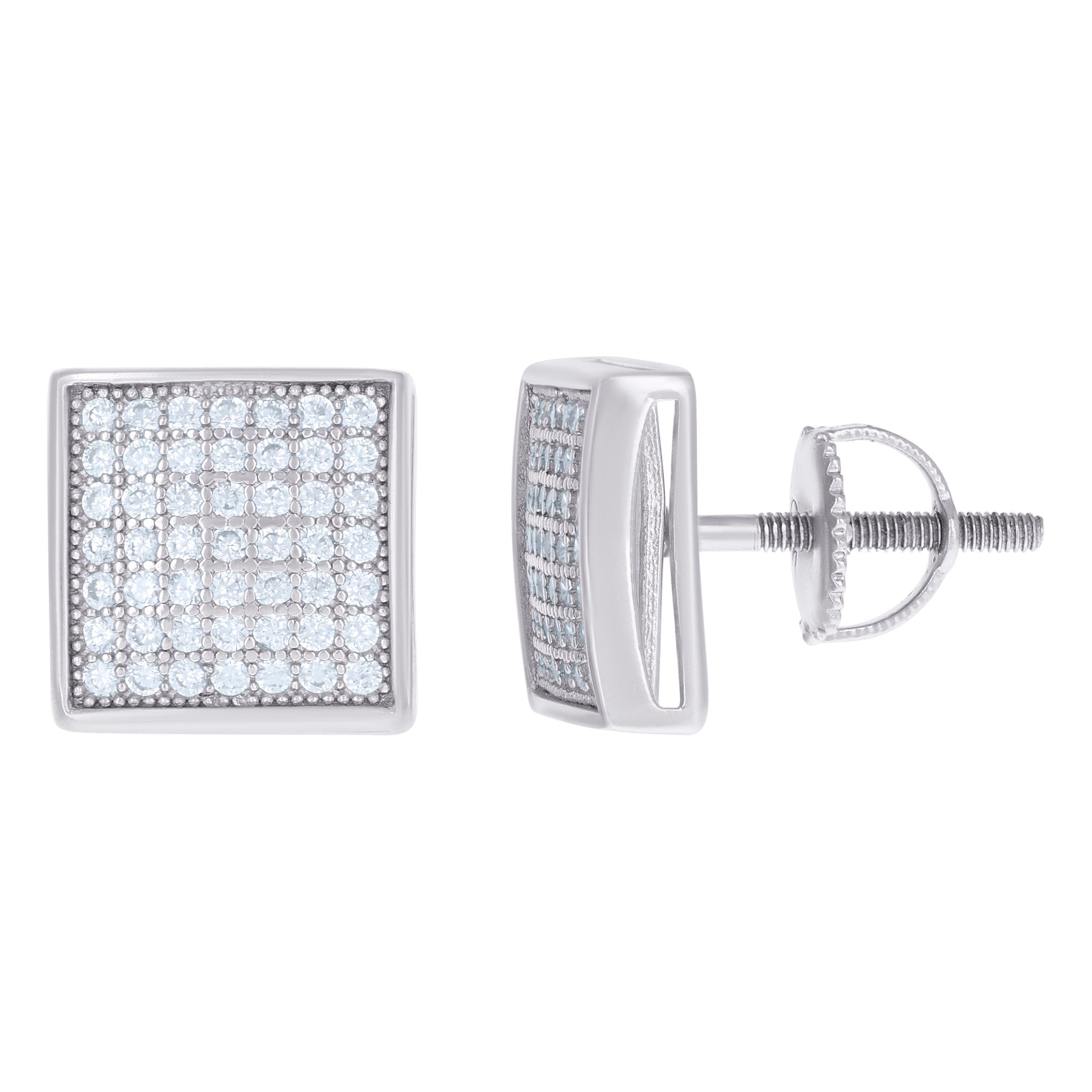 925 Sterling Silver Womens Cubic Zirconia Square Stud Earrings