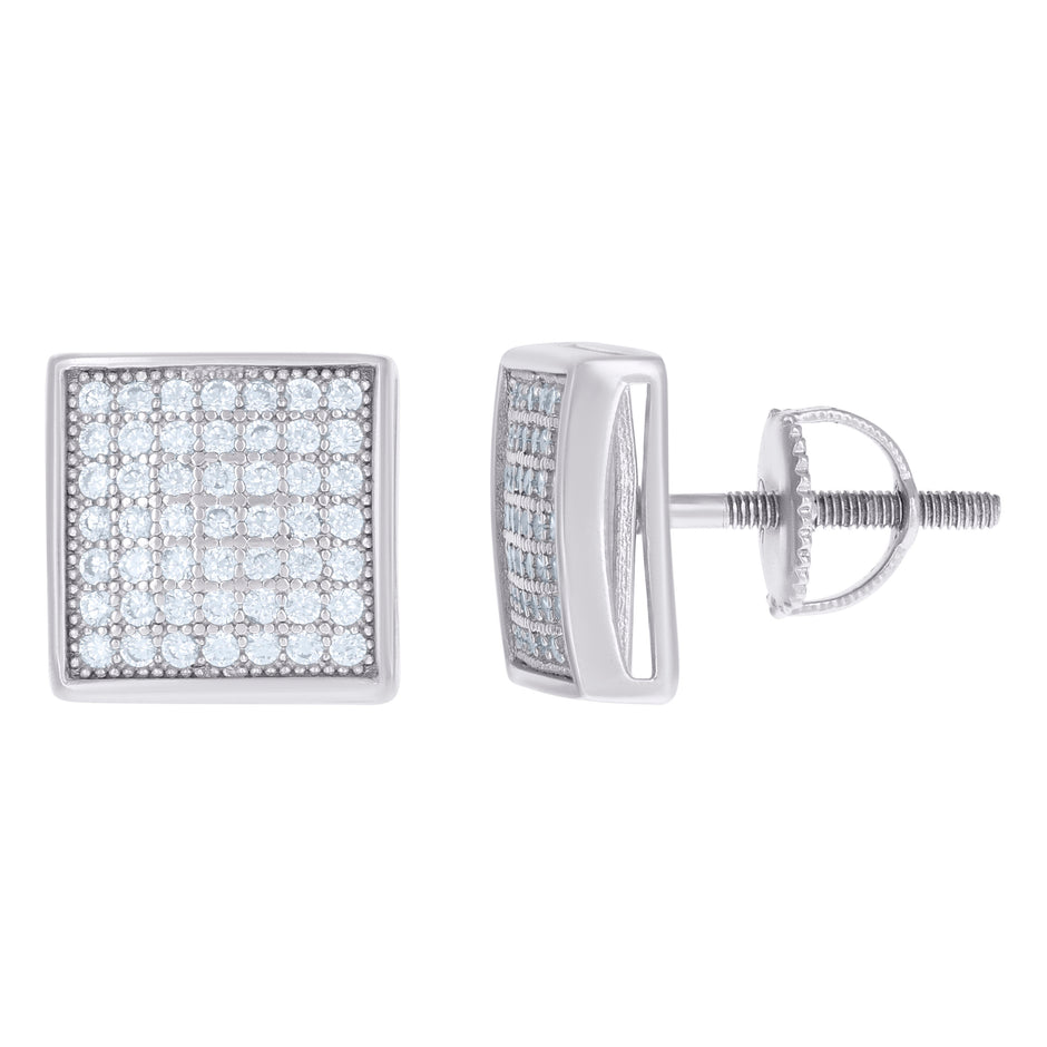 925 Sterling Silver Womens Cubic Zirconia Square Stud Earrings