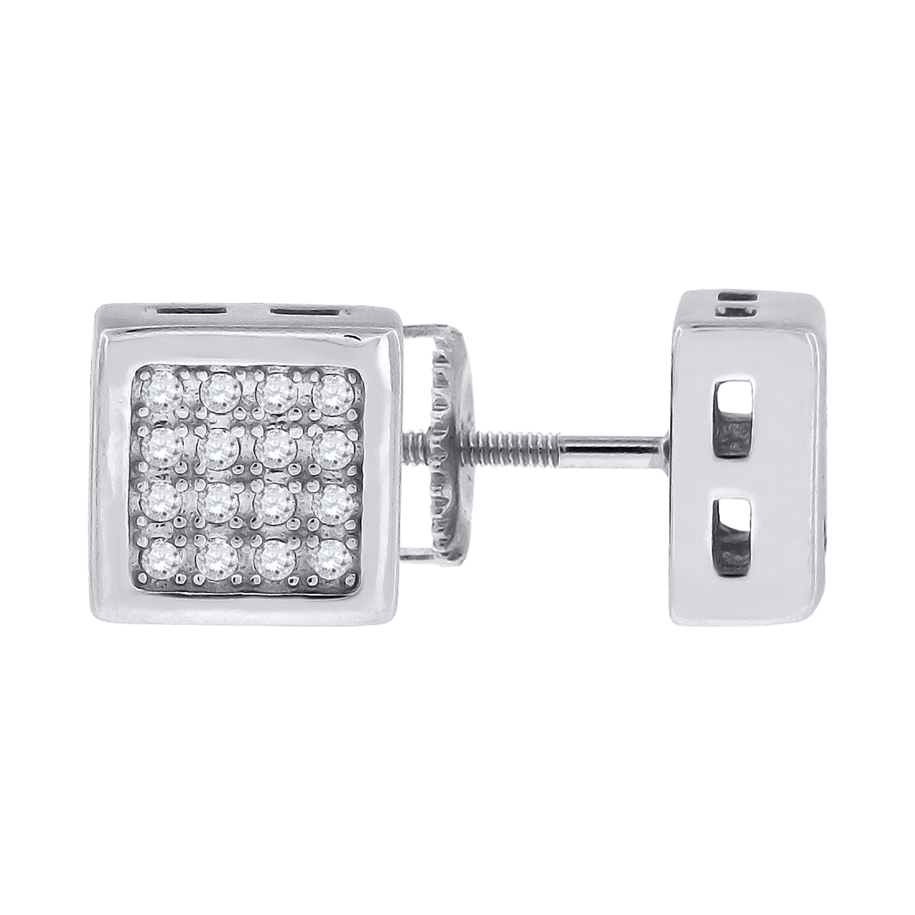 925 Sterling Silver Womens Cubic Zirconia Square Stud Earrings