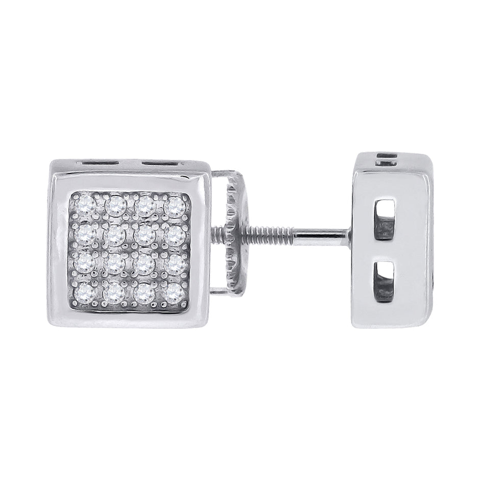 925 Sterling Silver Womens Cubic Zirconia Square Stud Earrings