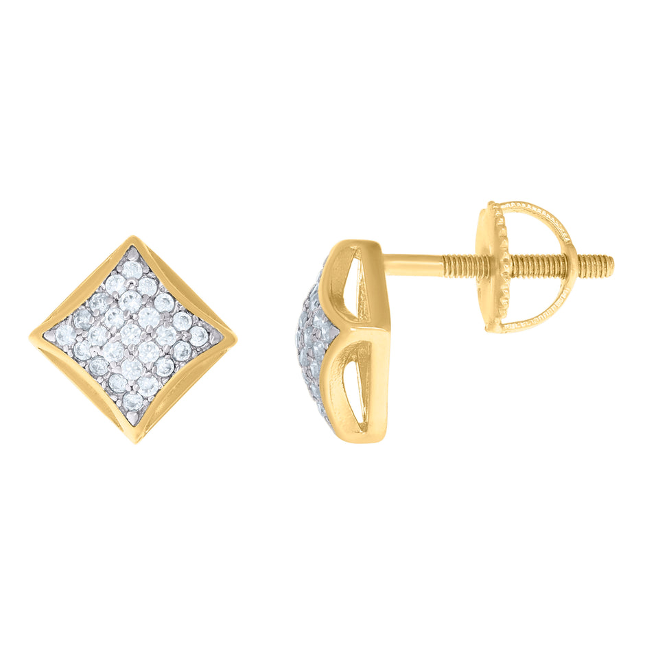 925 Sterling Silver Yellow-Tone Womens Cubic Zirconia Square Stud Earrings