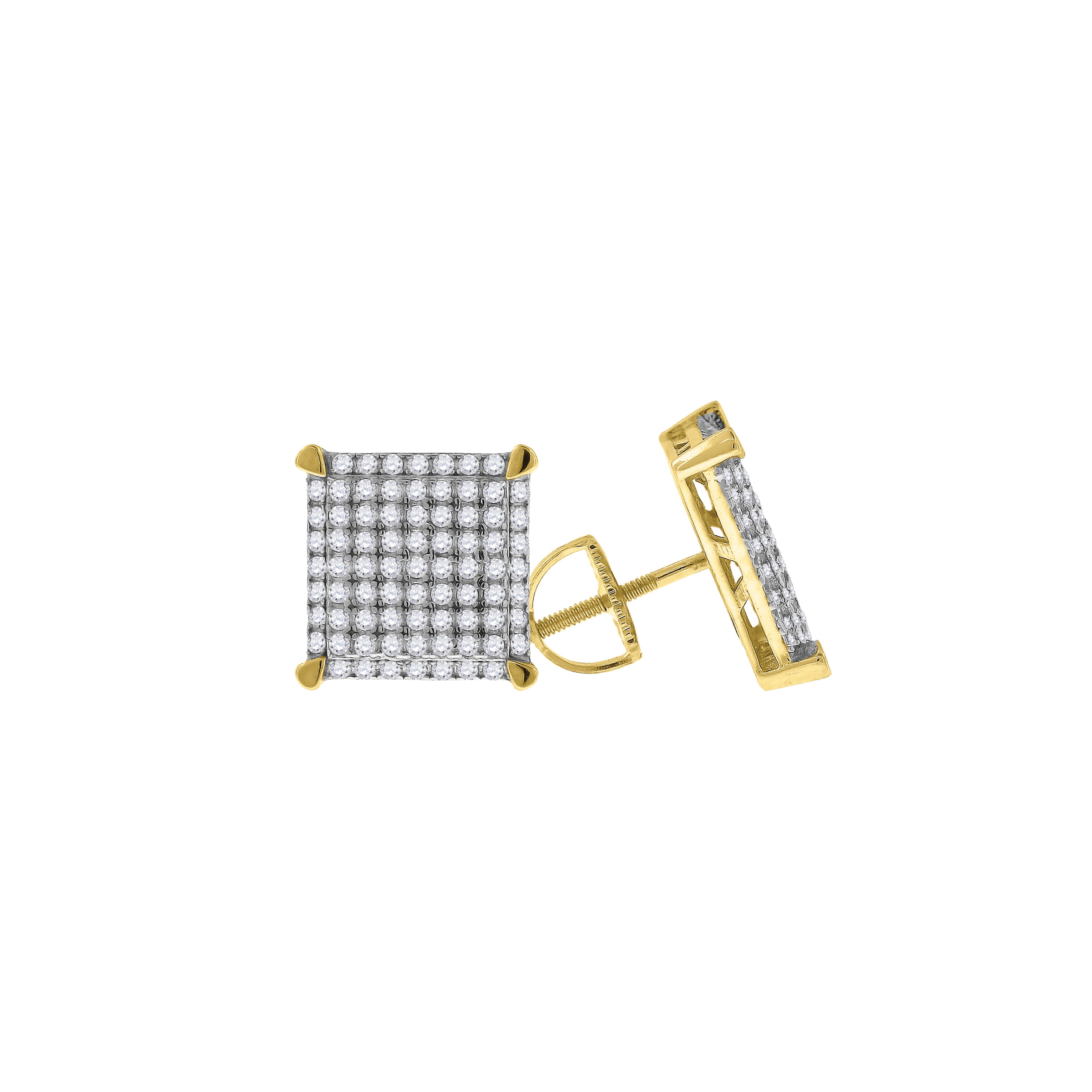 925 Sterling Silver Yellow-Tone Unisex Cubic Zirconia Square Stud Earrings