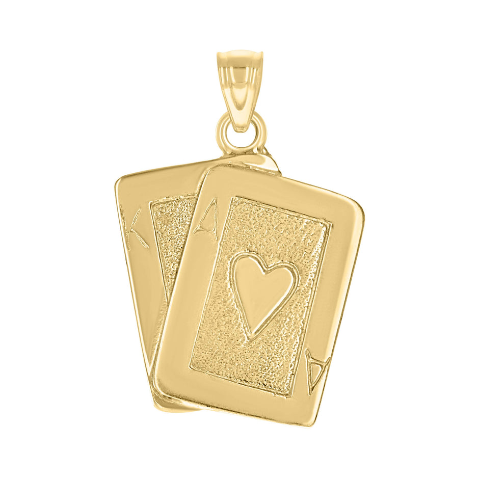 10kt Yellow Gold Textured Mens Playing Cards Ace Gambling Charm Pendant