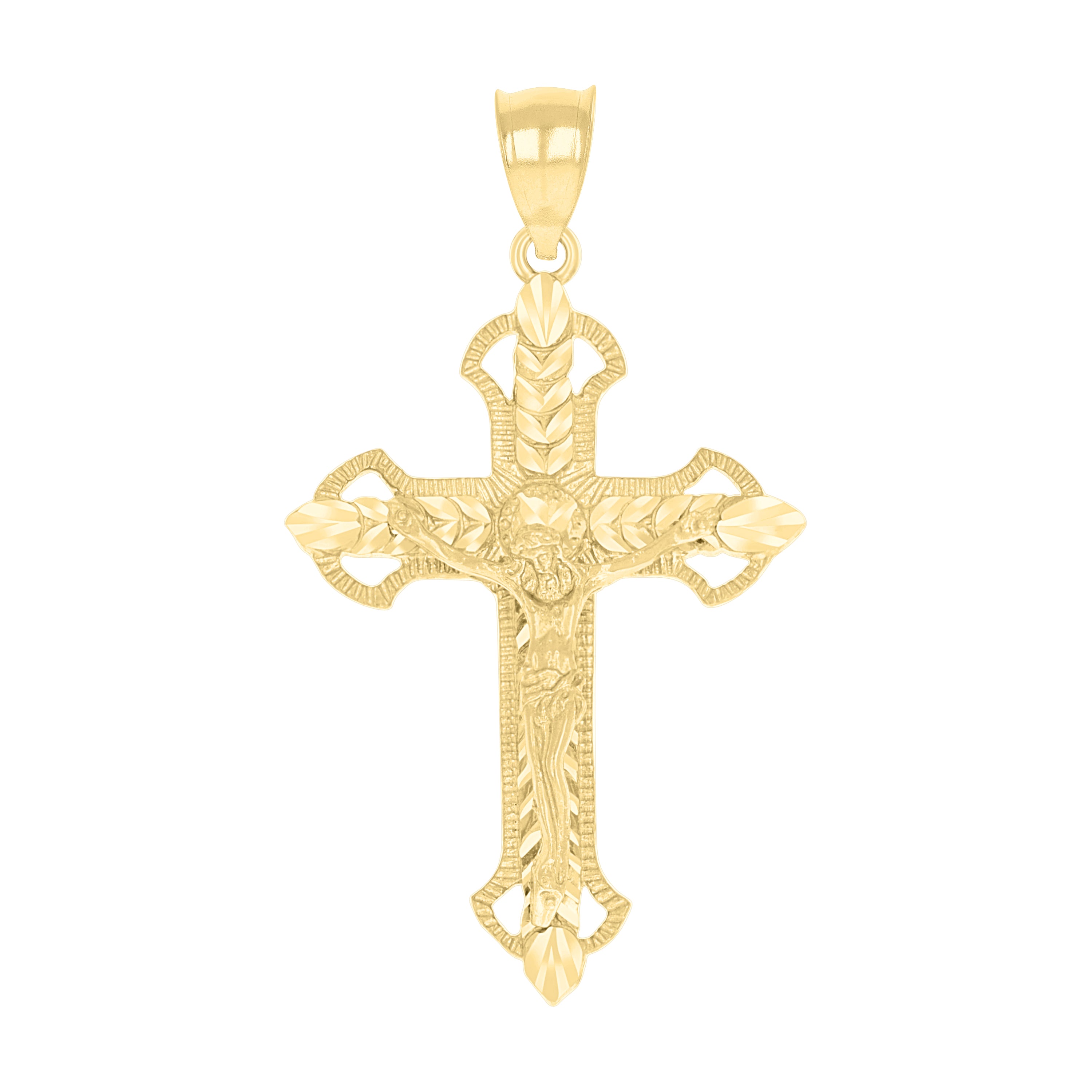 10kt Yellow Gold Unisex Textured Crucifix Cross Religious Charm Pendant