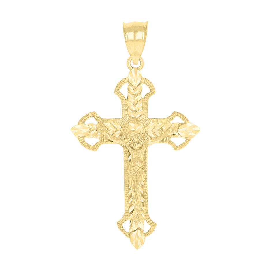 10kt Yellow Gold Unisex Textured Crucifix Cross Religious Charm Pendant