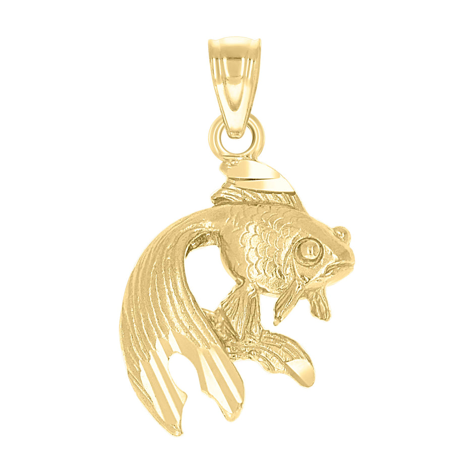 10kt Yellow Gold Textured Unisex Fish Animal Charm Pendant