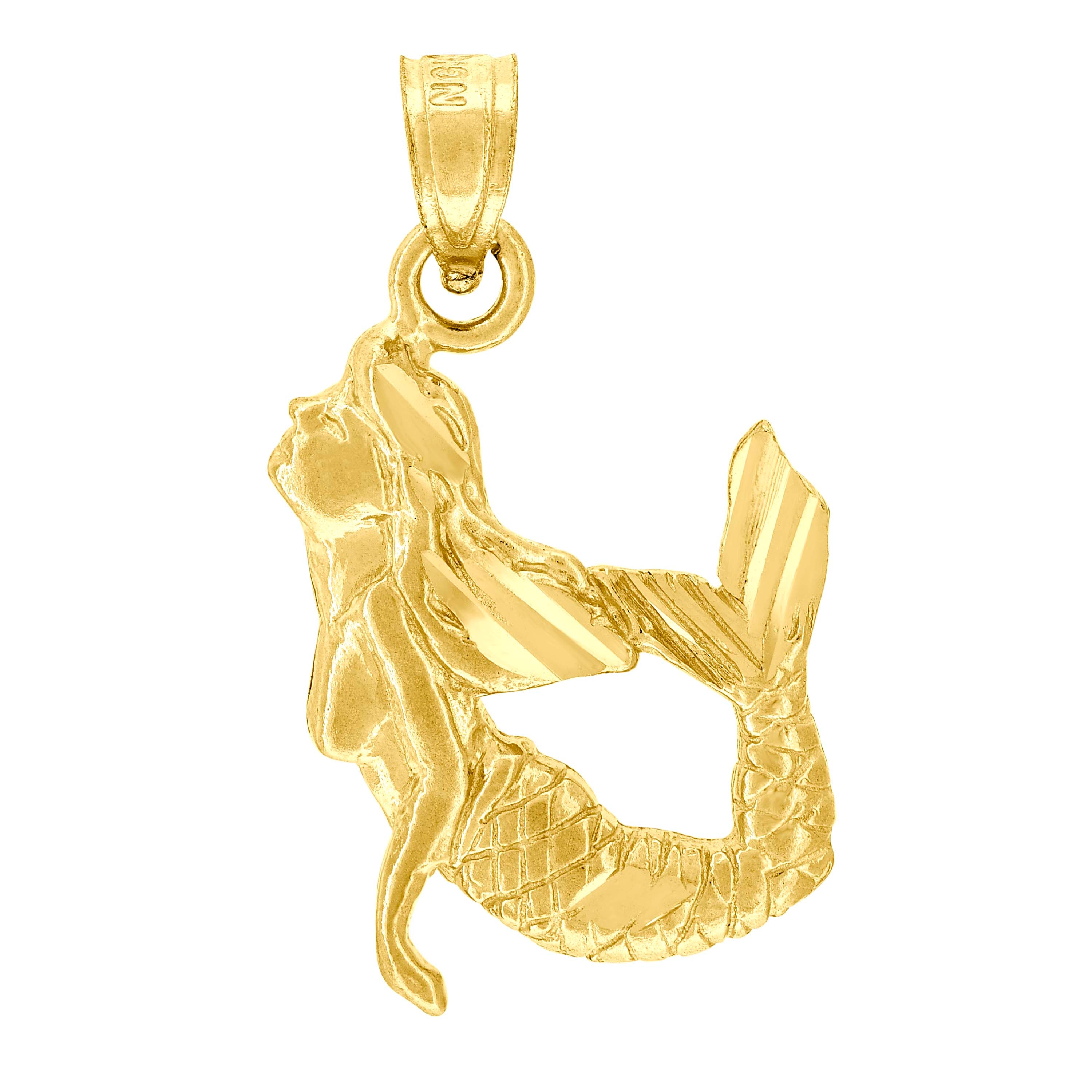 10kt Yellow Gold Womens Mermaid Charm Pendant