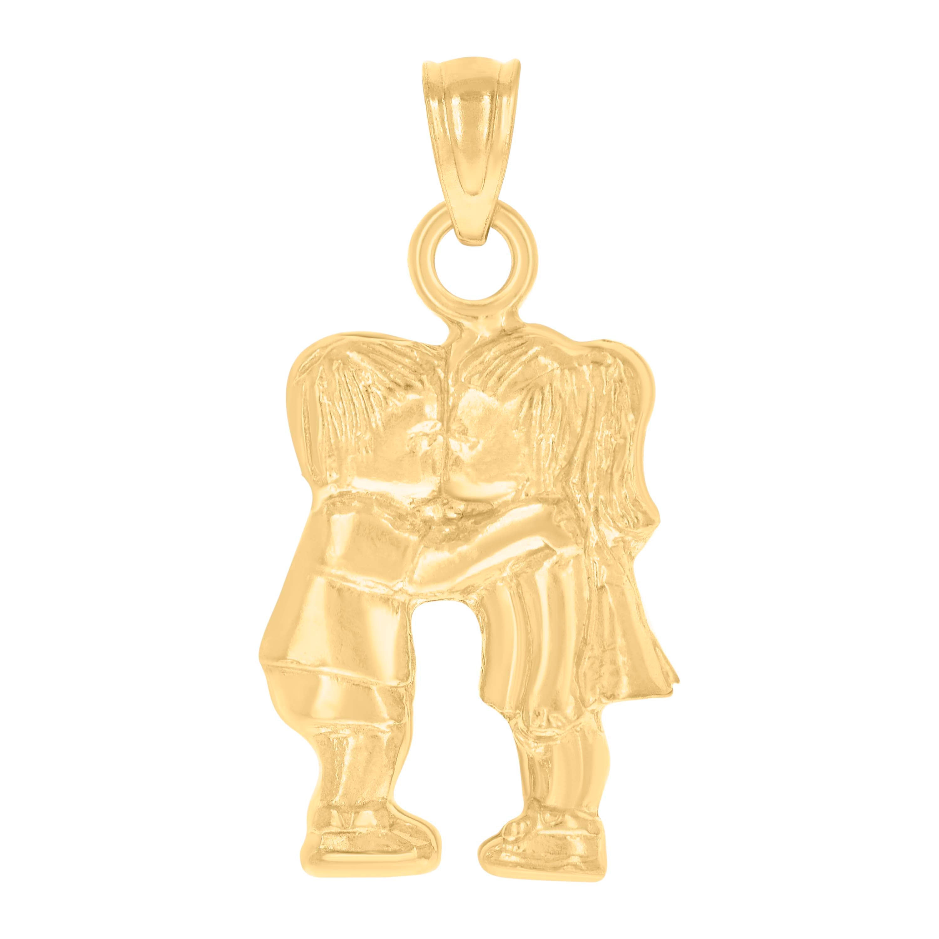 10kt Yellow Gold Unisex Boy And Girl Kissing Charm Pendant
