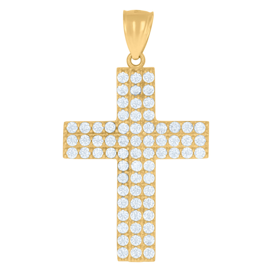 10kt Yellow Gold Mens Cubic-Zirconia Cross Religious Charm Pendant