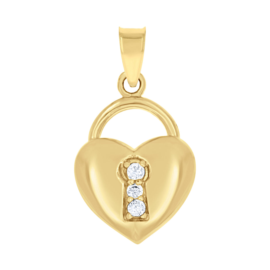 10kt Yellow Gold Womens Cubic Zirconia Cubic-Zirconia Heart Lock Charm Pendant