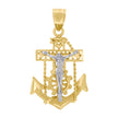 10kt Two-Tone Gold Unisex Diamond-Cut Crucifix Anchor Cross Religious Charm Pendant