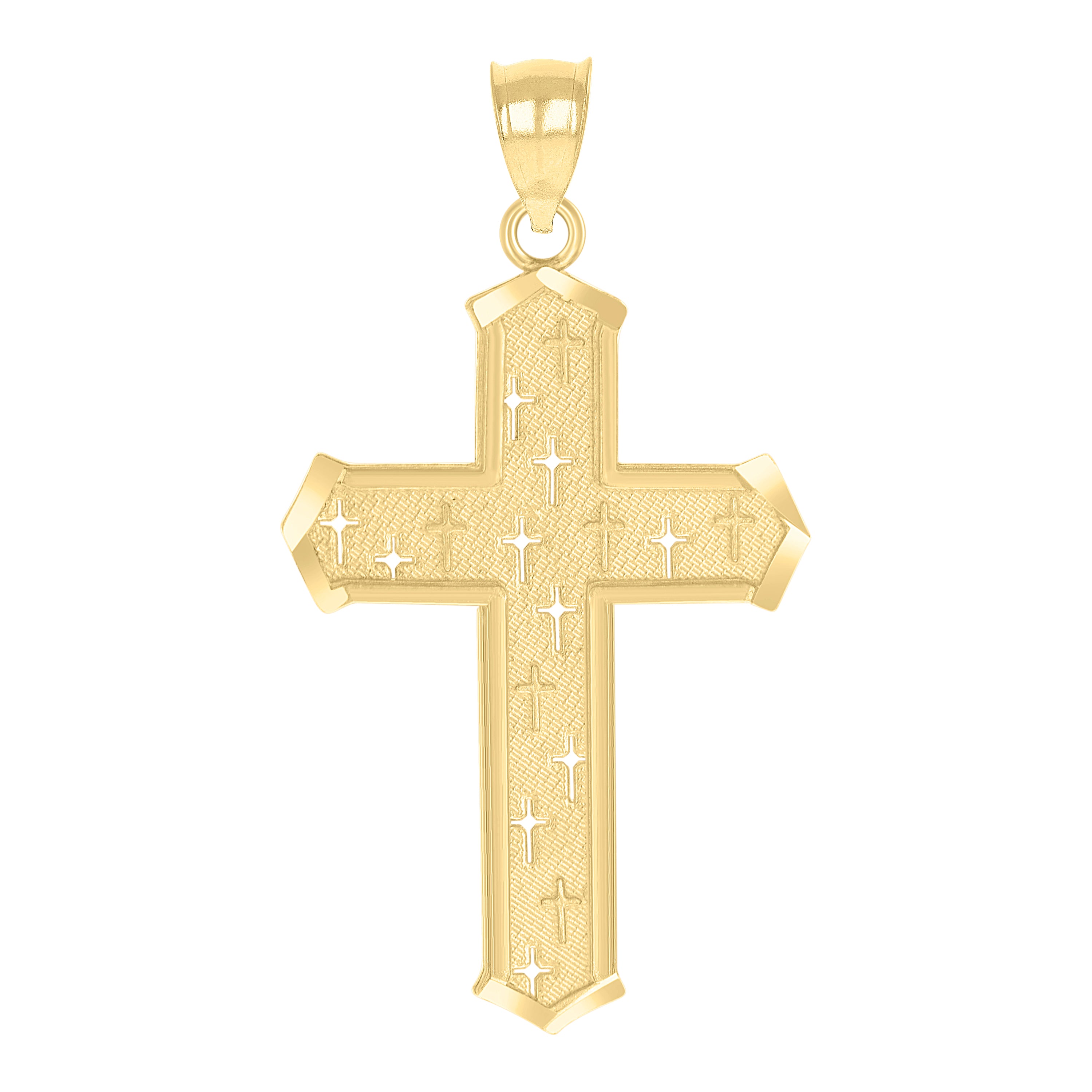 10kt Yellow Gold Mens Women Textured Cross Religious Charm Pendant