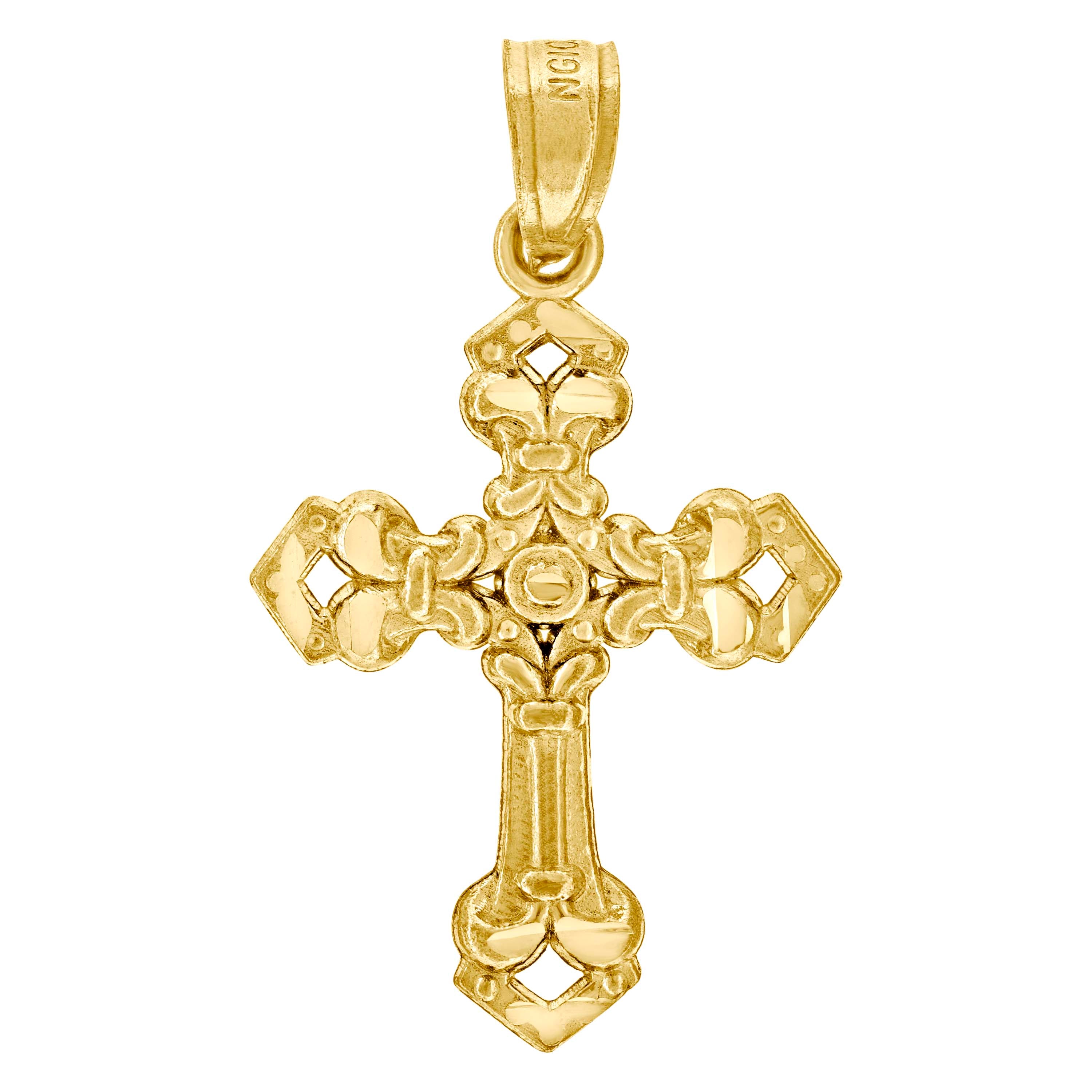 10kt Yellow Gold Mens Women Textured Cross Religious Charm Pendant