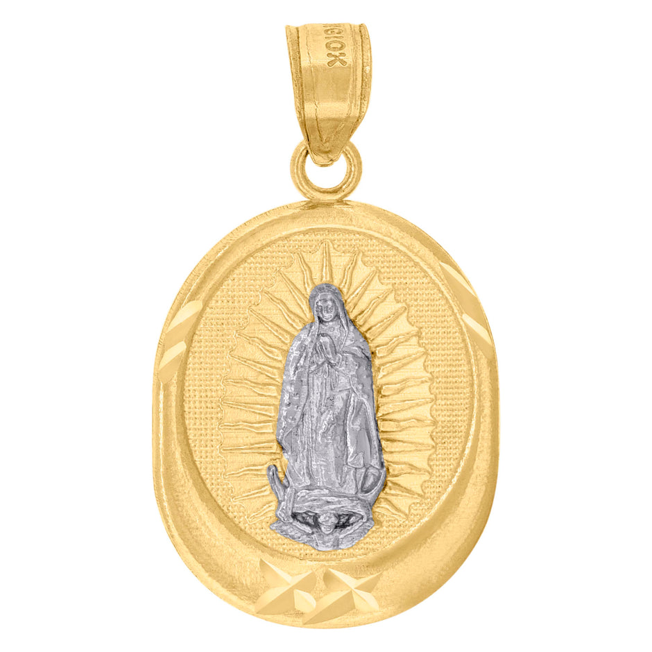 10kt Yellow Gold Unisex Diamond -Cut Lady Of Guadalupe Religious Charm Pendant