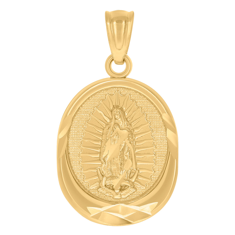 10kt Yellow Gold Unisex Diamond -Cut Lady Of Guadalupe Religious Charm Pendant