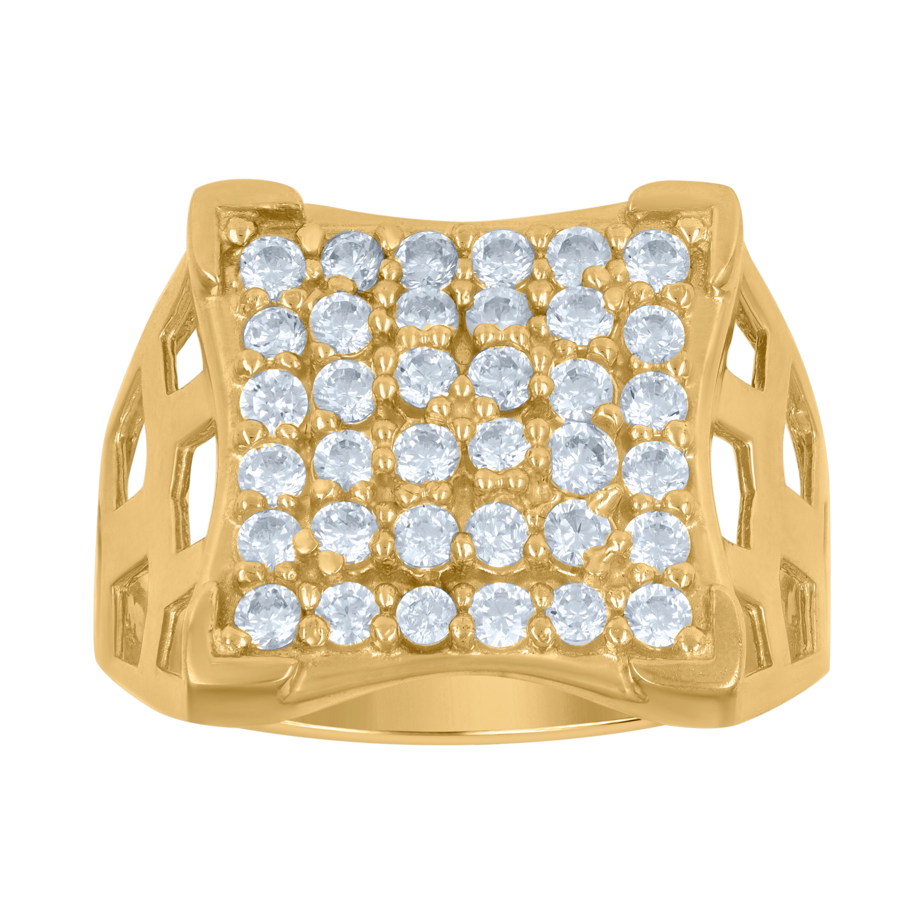 10kt Two-Tone Gold Mens Cubic Zirconia Concave Square Engagement Ring