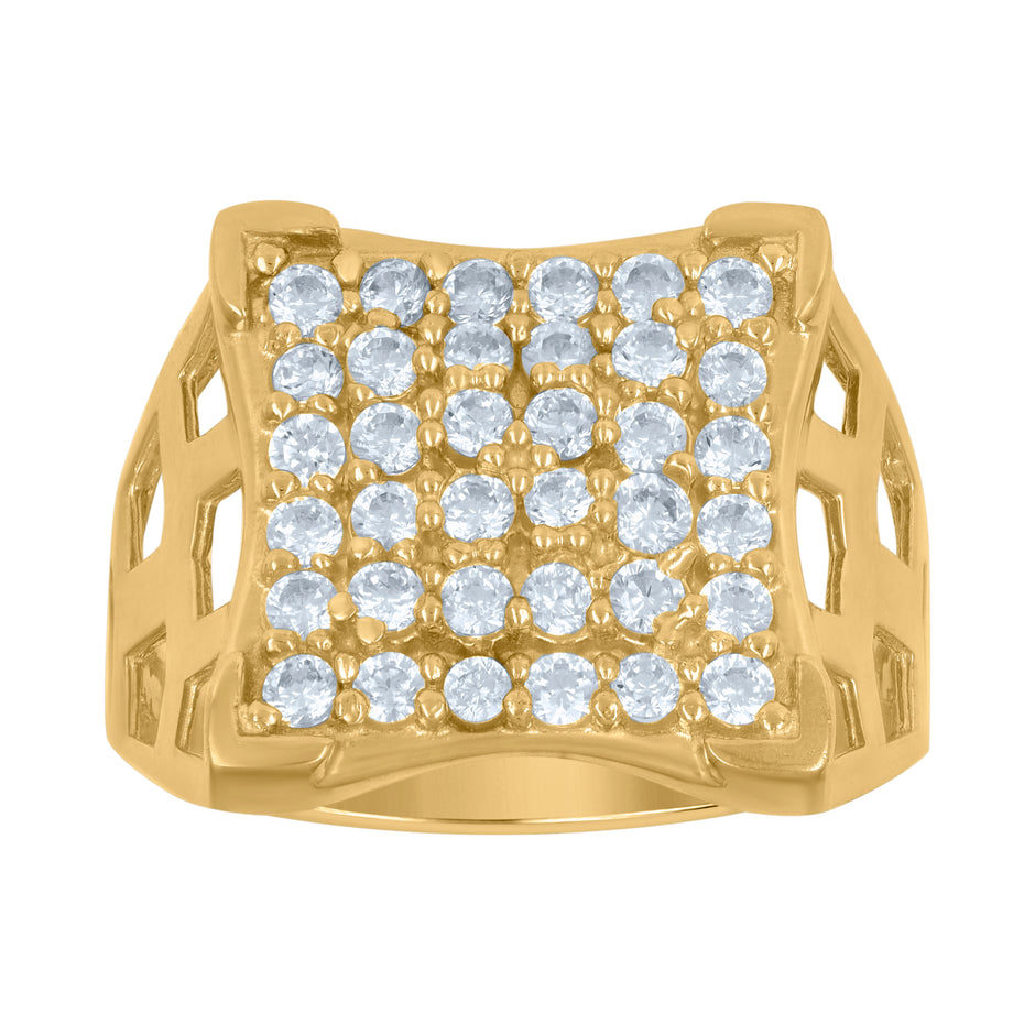 10kt Two-Tone Gold Mens Cubic Zirconia Concave Square Engagement Ring