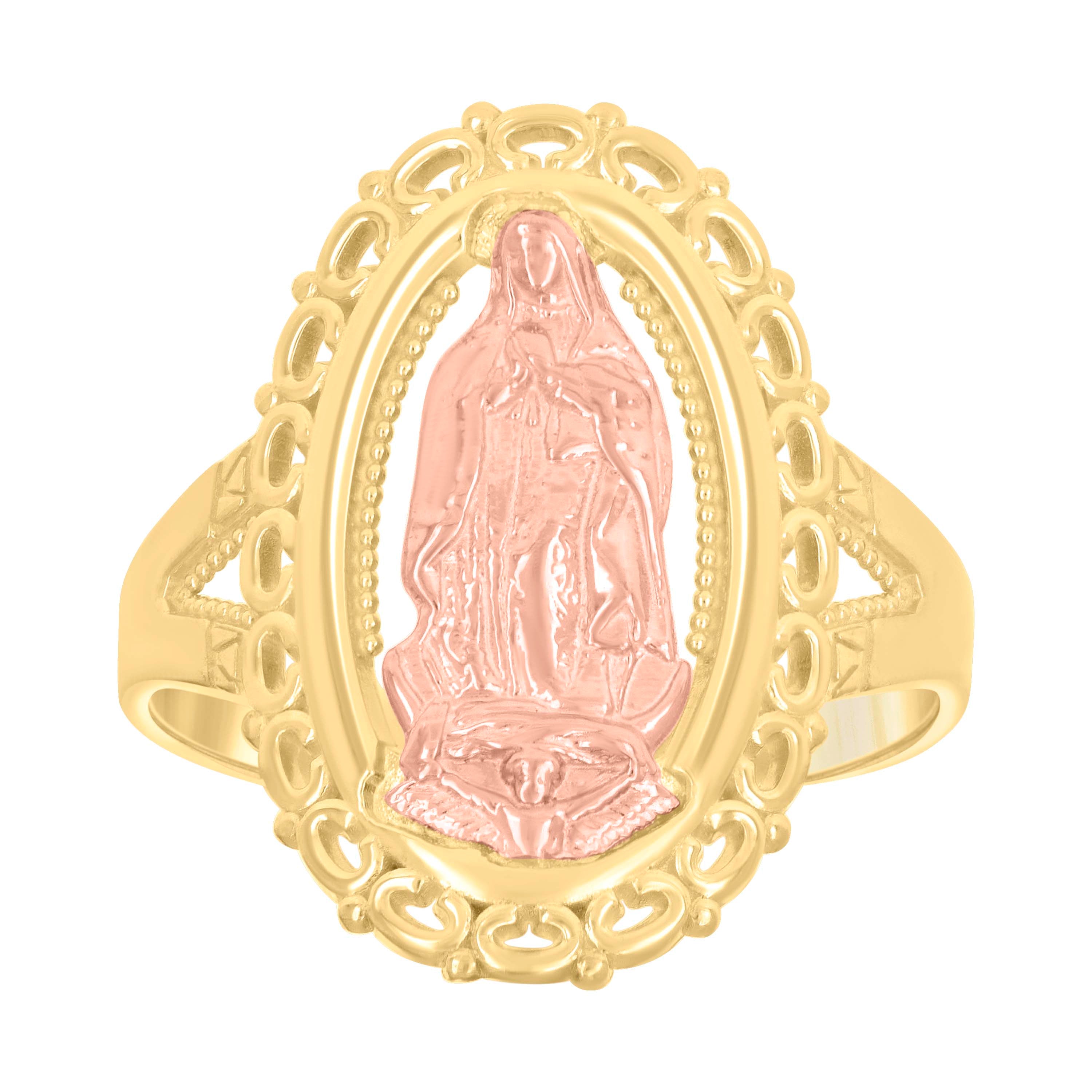 10Kt Two-Tone Gold Mens Dc Lady Of Guadalupe Religious Ring