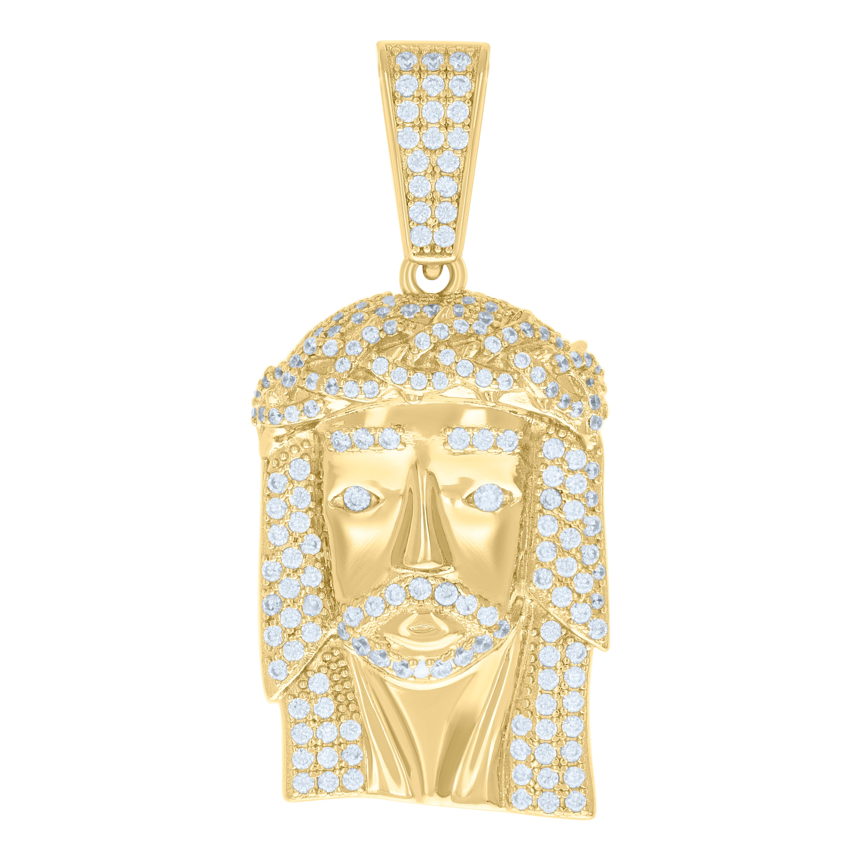 925 Sterling Silver Yellow-Tone Mens Cz Jesus Religious Charm Pendant