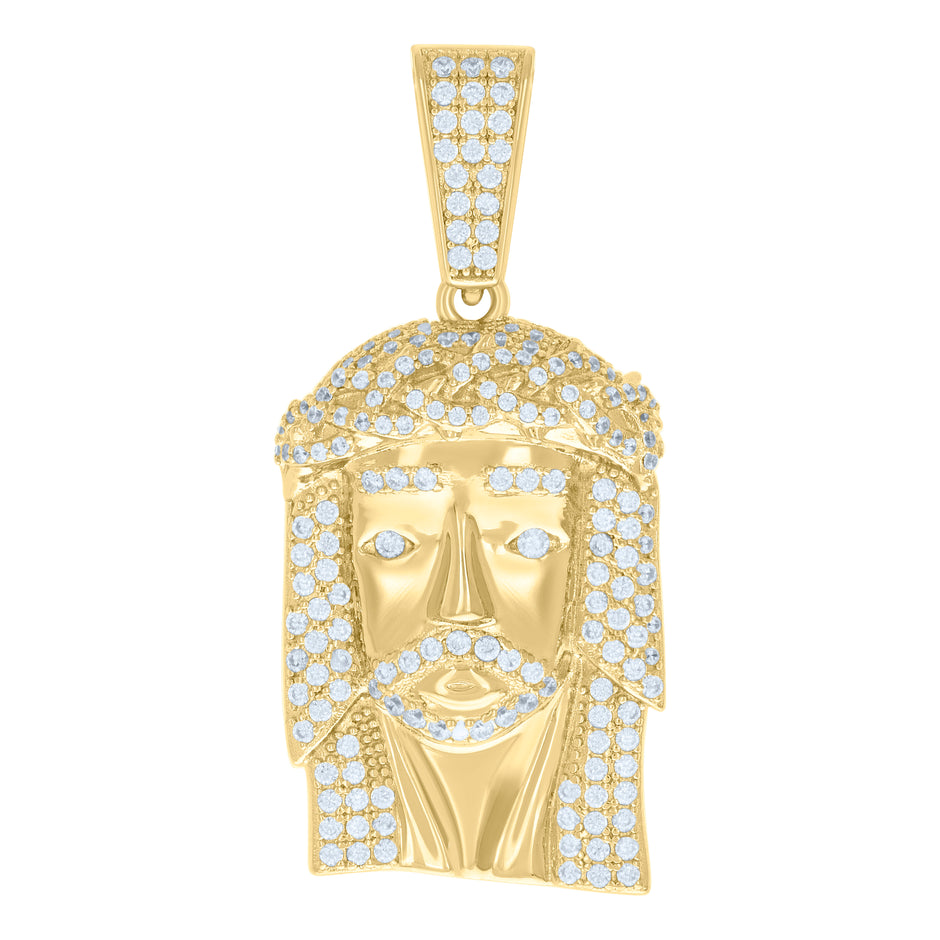 925 Sterling Silver Yellow-Tone Mens Cz Jesus Religious Charm Pendant