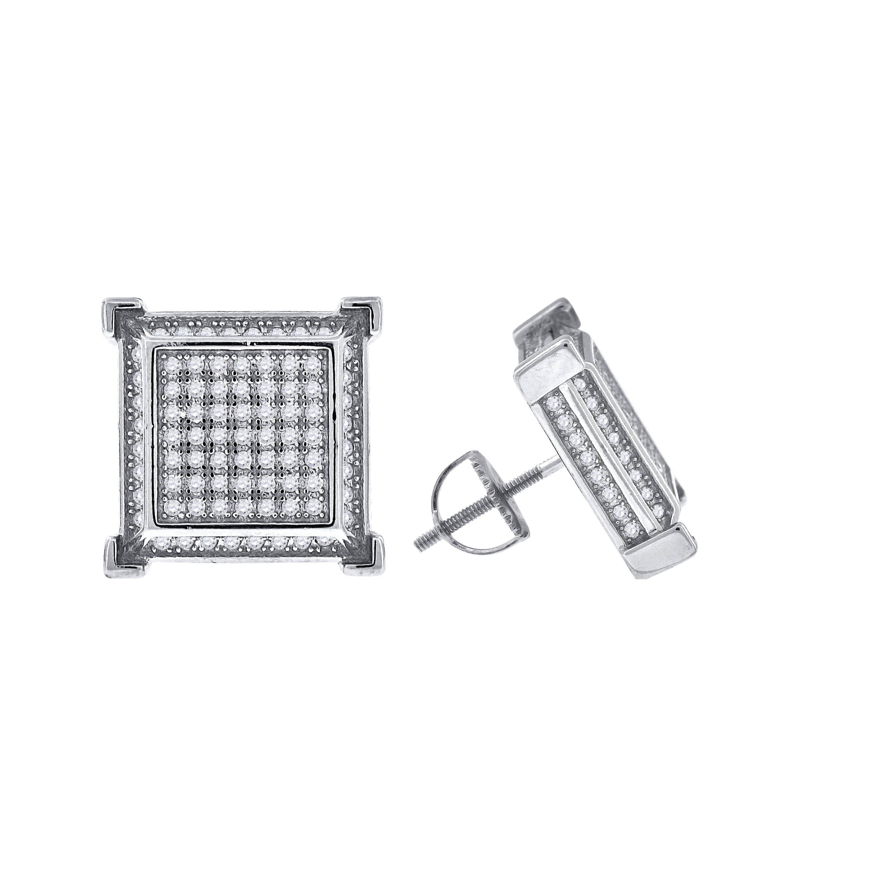 925 Sterling Silver Unisex Cubic Zirconia Square Stud Earrings