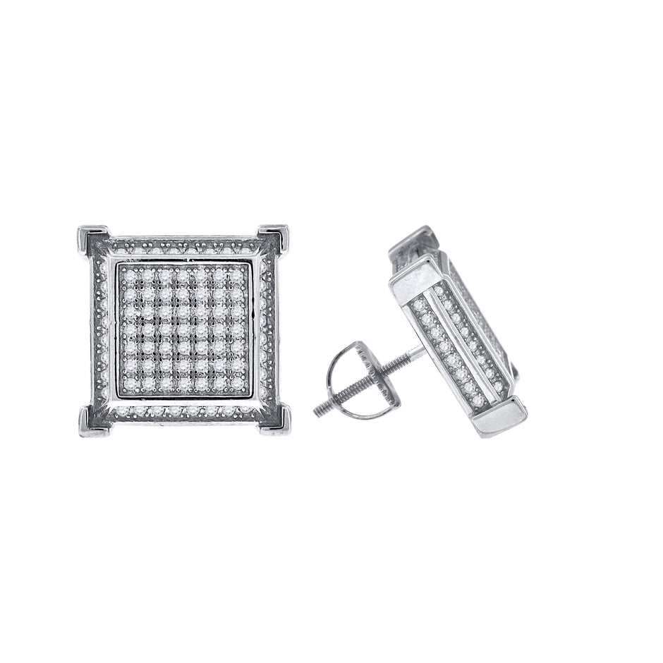 925 Sterling Silver Unisex Cubic Zirconia Square Stud Earrings