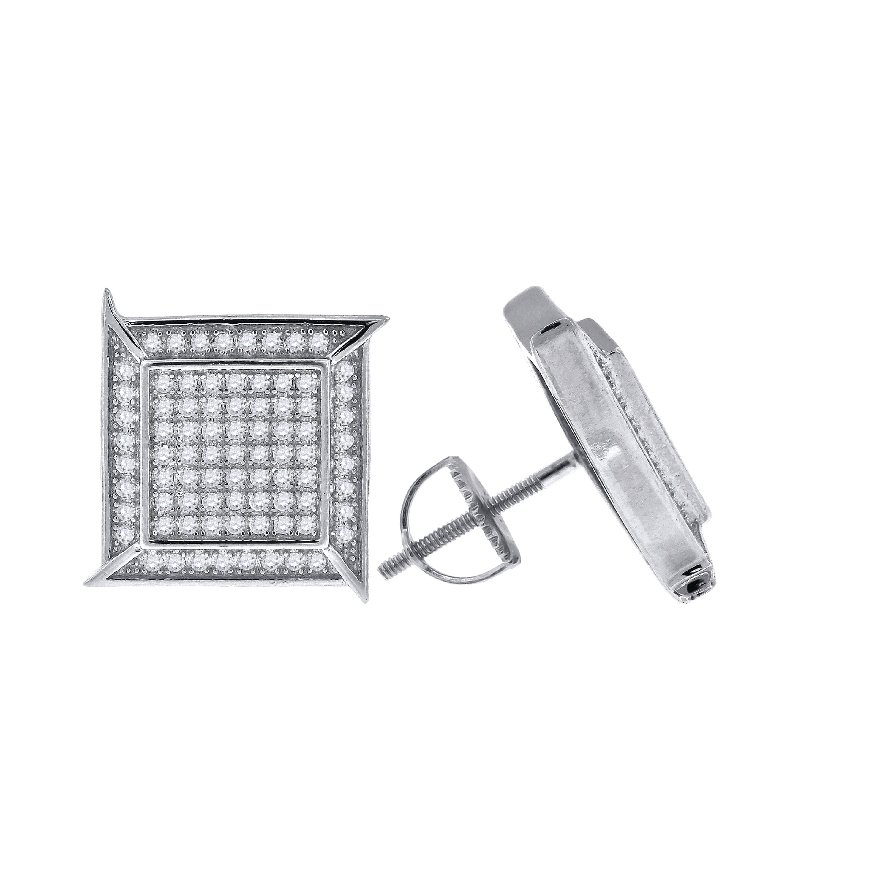 925 Sterling Silver Unisex Cubic Zirconia Square Stud Earrings