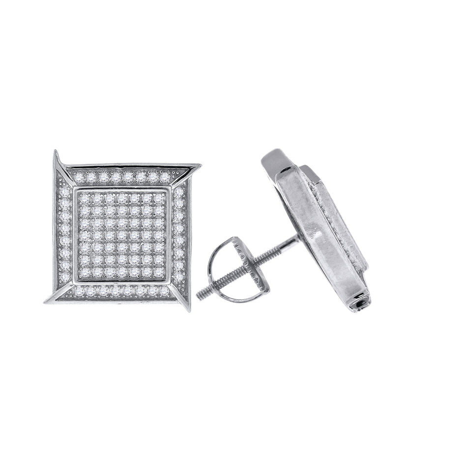 925 Sterling Silver Unisex Cubic Zirconia Square Stud Earrings