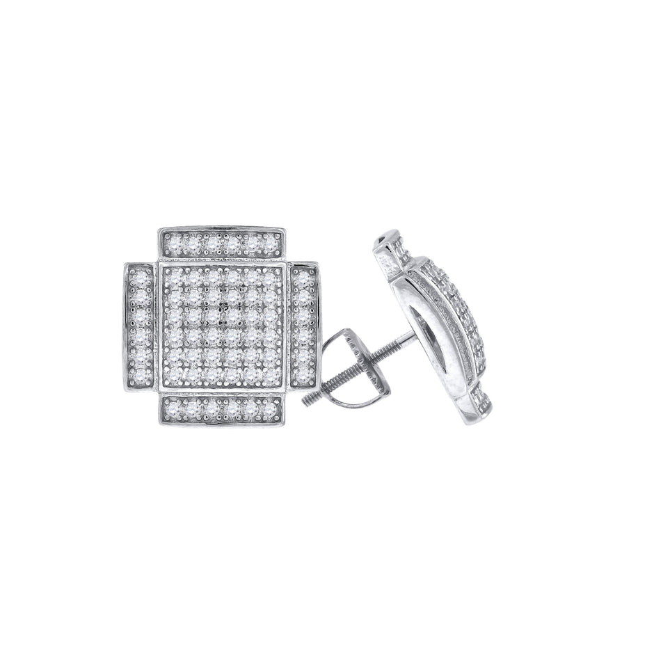 925 Sterling Silver Unisex Cubic Zirconia Square Stud Earrings
