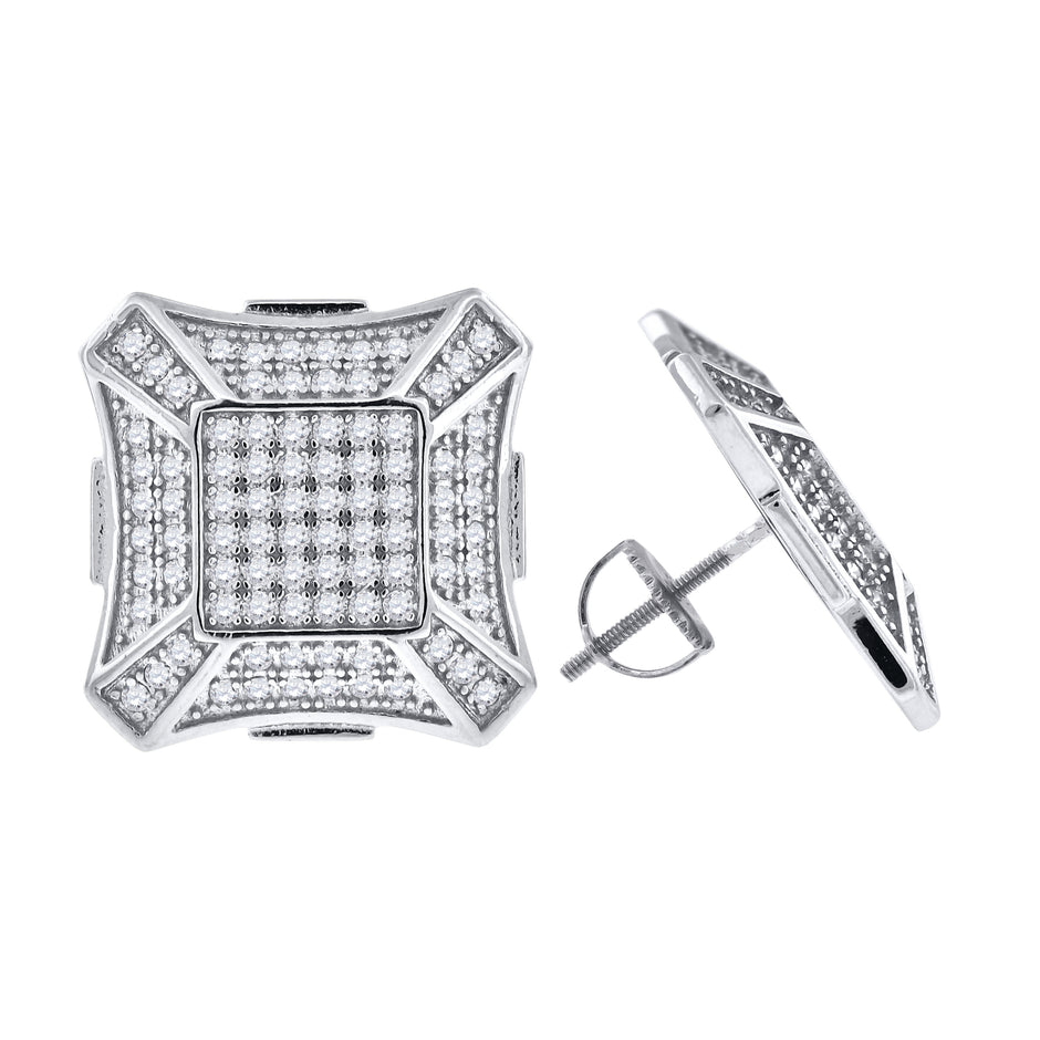 925 Sterling Silver Womens Cubic Zirconia Square Stud Earrings