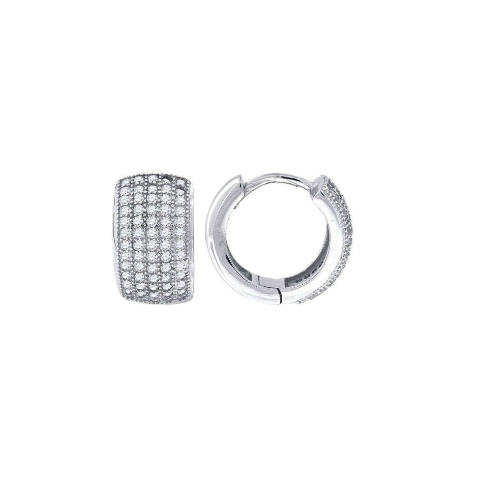 925 Sterling Silver Womens Cubic Zirconia Five Row Huggie Hoop Earrings
