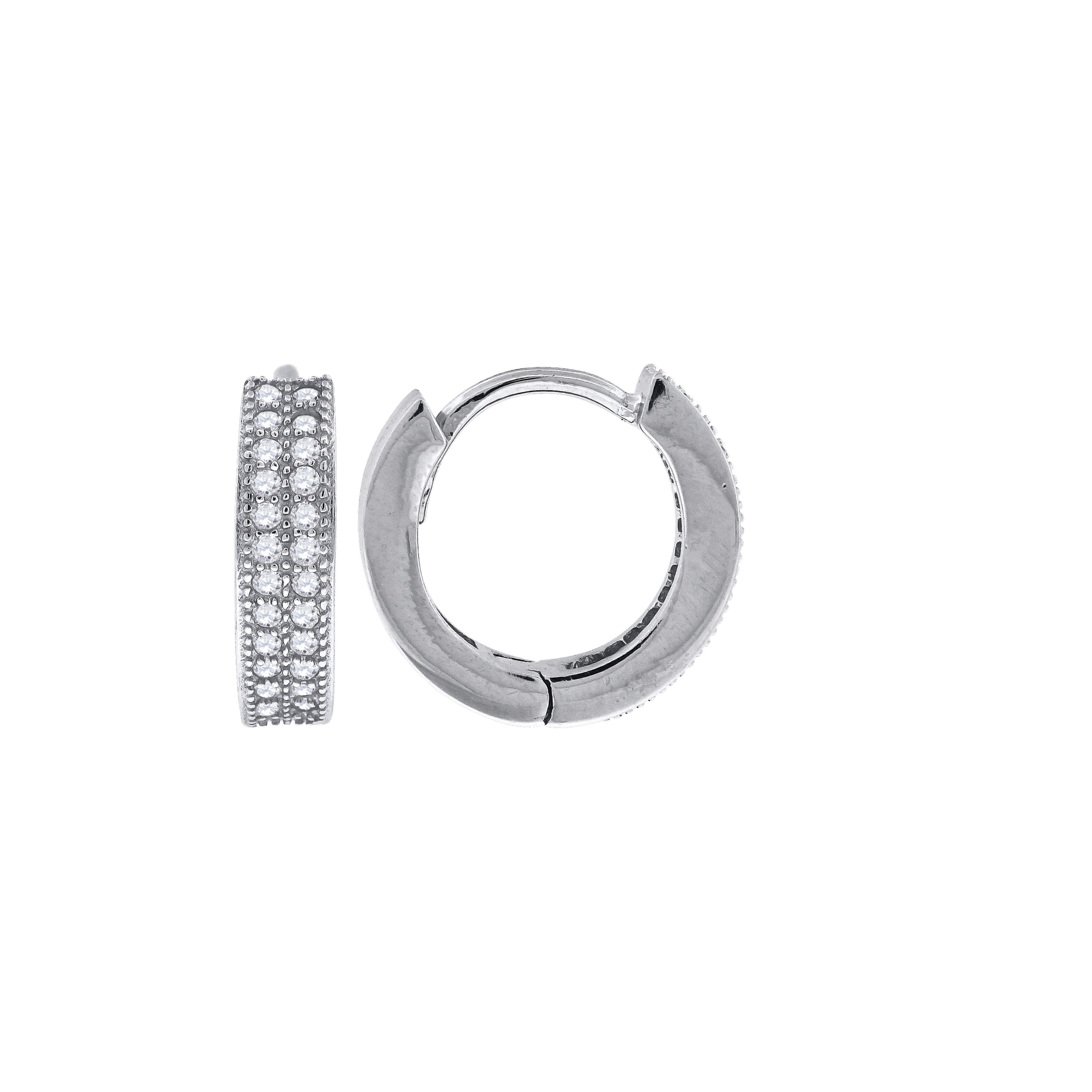 925 Sterling Silver Womens Cubic Zirconia Double Row Huggie Hoop Earrings