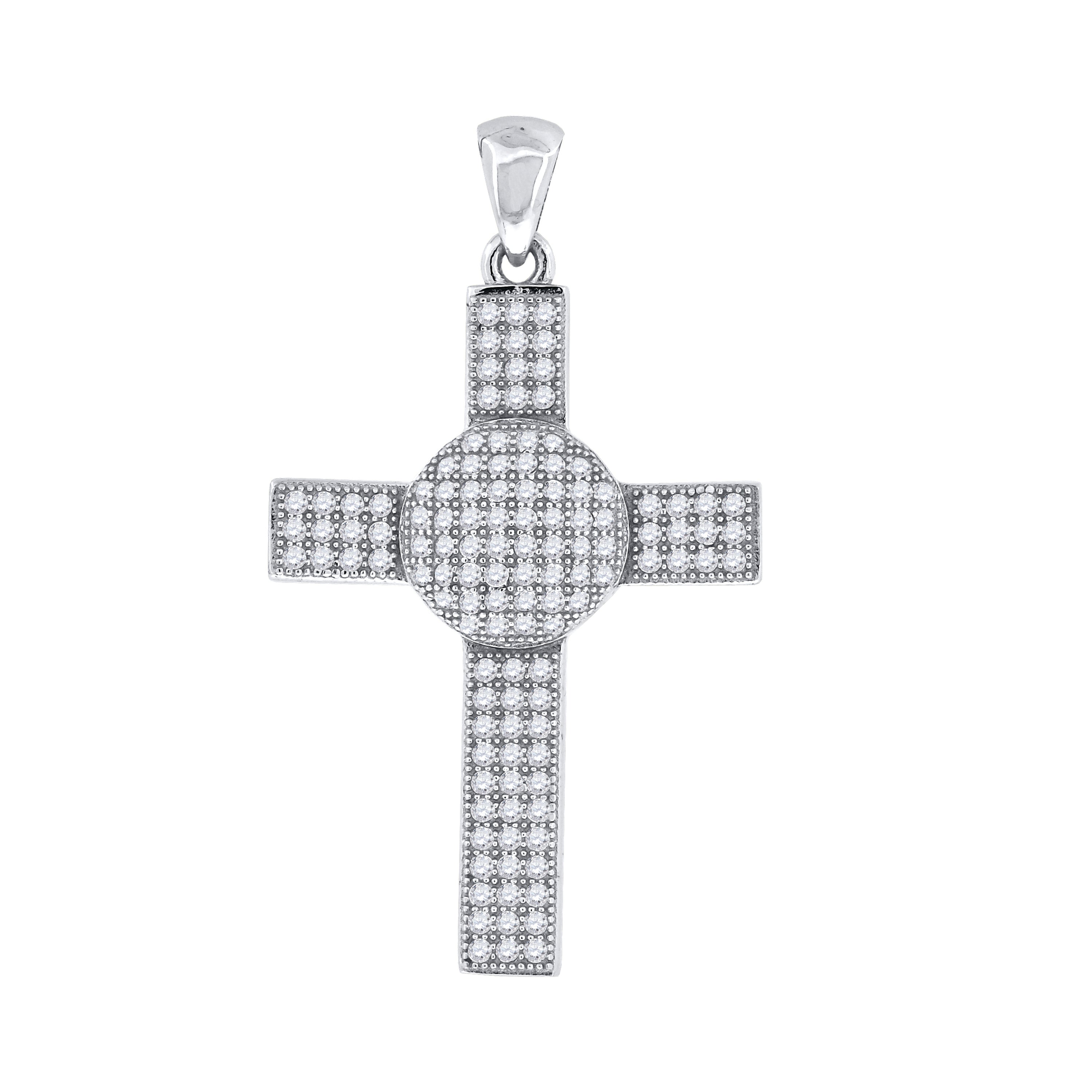 925 Sterling Silver Mens Cubic-Zirconia Cross Religious Charm Pendant