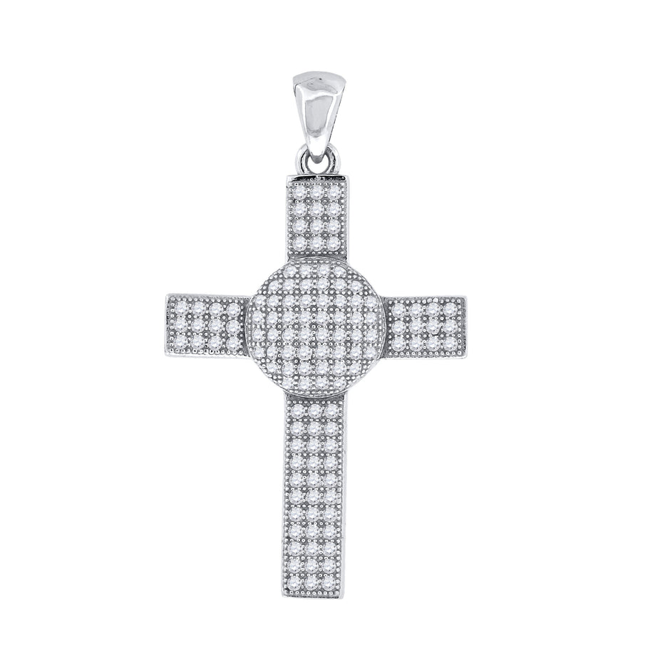 925 Sterling Silver Mens Cubic-Zirconia Cross Religious Charm Pendant