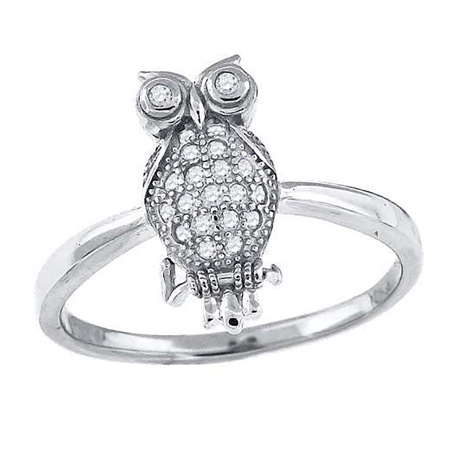925 Sterling Silver Womens Cubic-Zirconia Owl Bird Fashion Ring Size 8