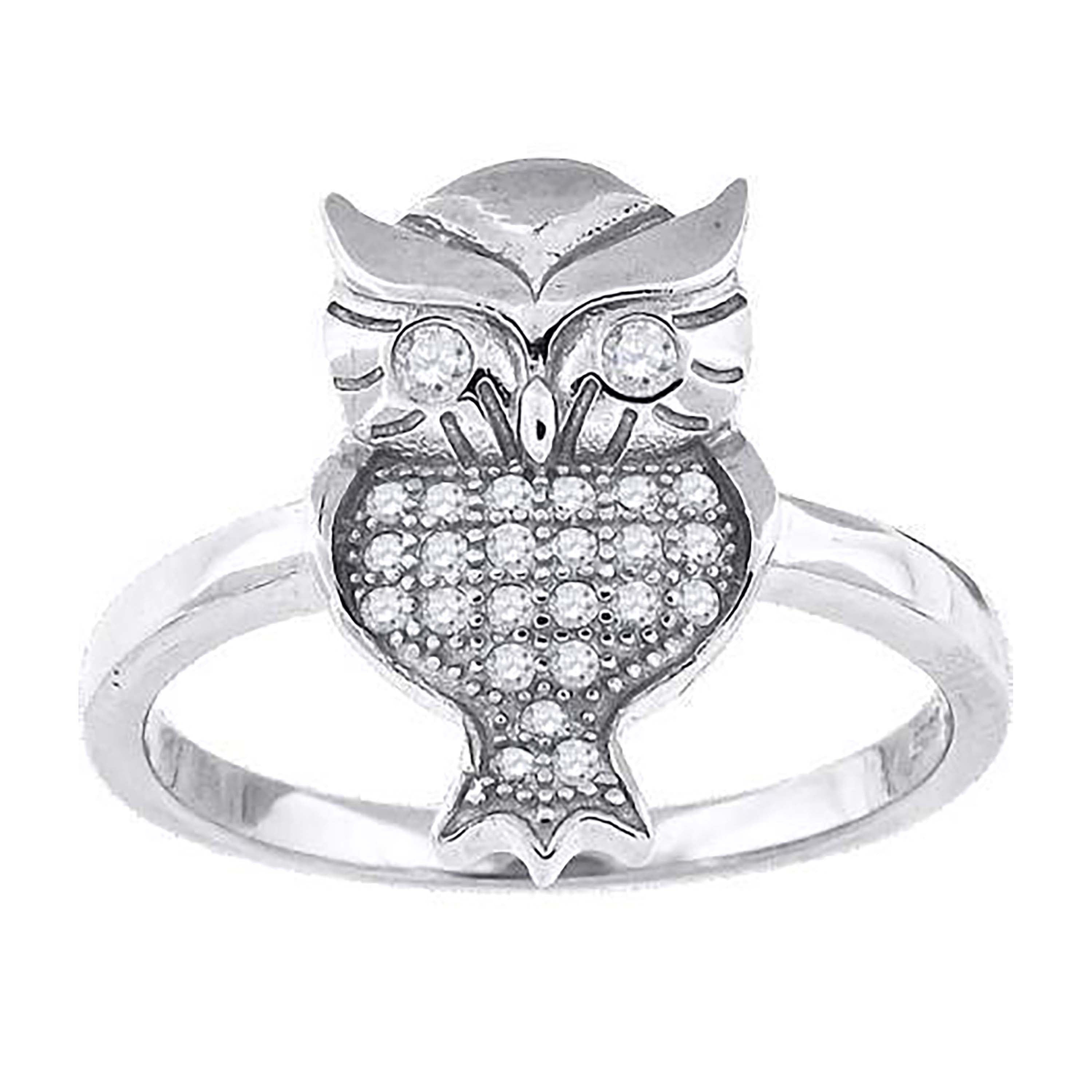 925 Sterling Silver Womens Cubic-Zirconia Owl Bird Fashion Ring Size 7 - SLV-52208